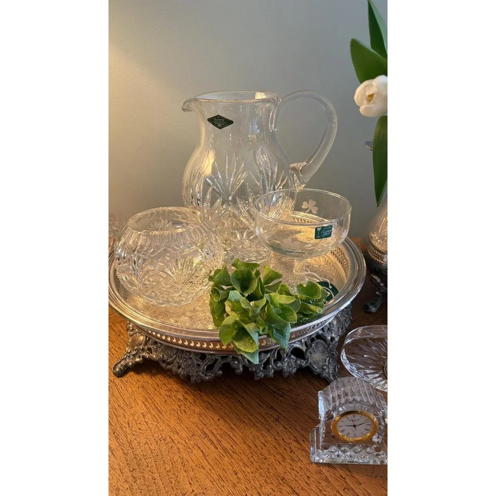 Eamon Glass Shamrock Compote Dish Irish Crystal Bowl Dublin Ireland